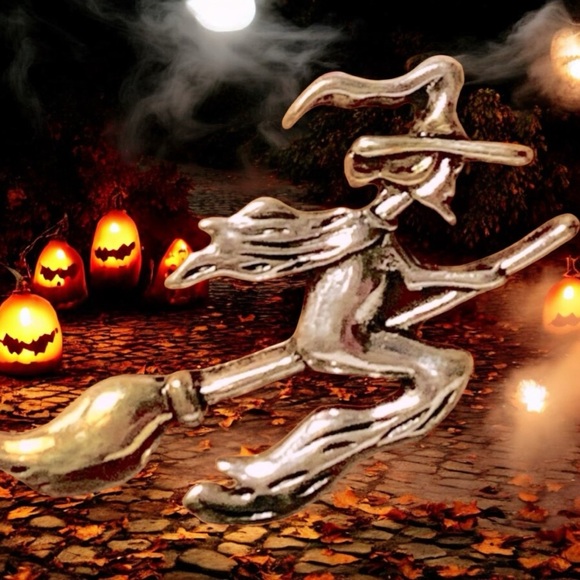 Source Unknown Jewelry - Witch On A Broom Splendid Little Gold & Silver Tone Halloween Brooch Pin